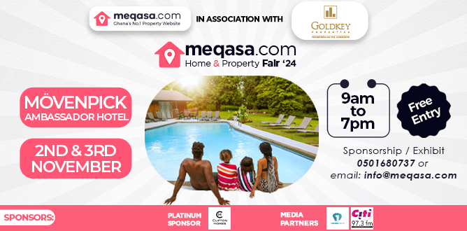 Meqasa Home & Property Fair 2024. Movenpick Ambassador Hotel. 2nd and 3rd November, 9 a.m. to 7 p.m. Free entry. Fegister to attend