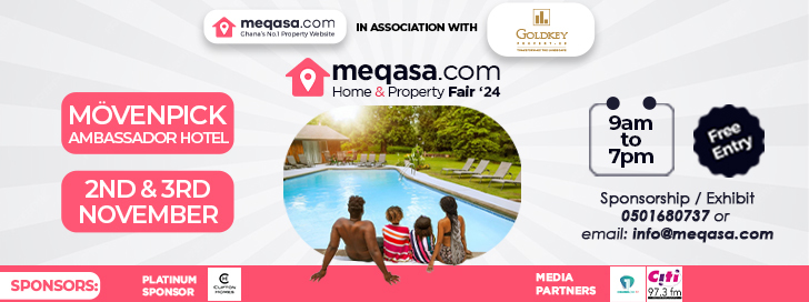 Meqasa Home & Property Fair 2024. Movenpick Ambassador Hotel. 2nd and 3rd November, 9 a.m. to 7 p.m. Free entry. Fegister to attend